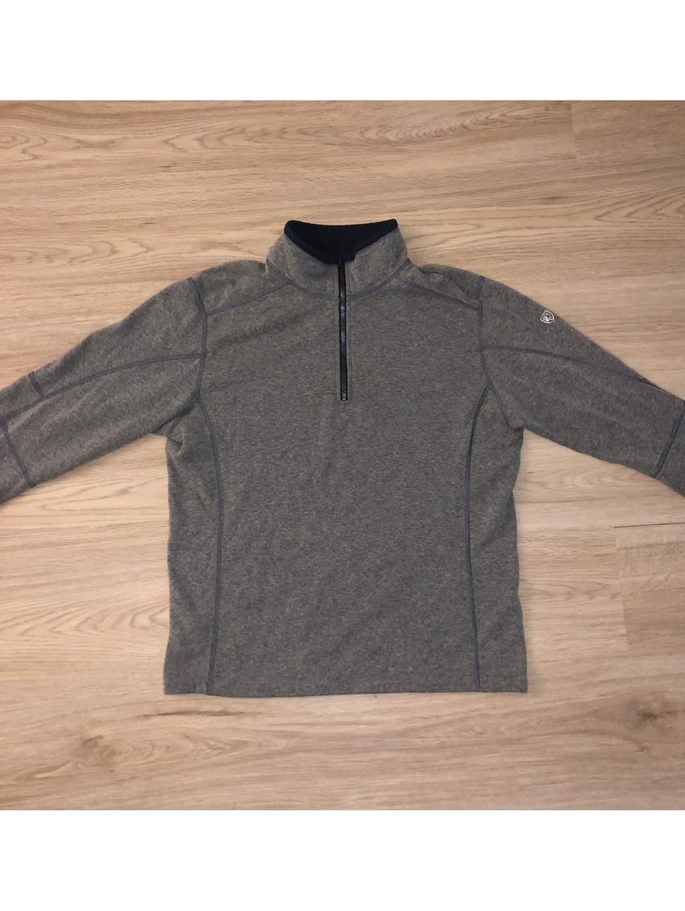 KUHL KASHMIRA 1/4 ZIP PULLOVER SWEATER JACKET GREEN GRAY TAN MENS SIZE MEDIUM